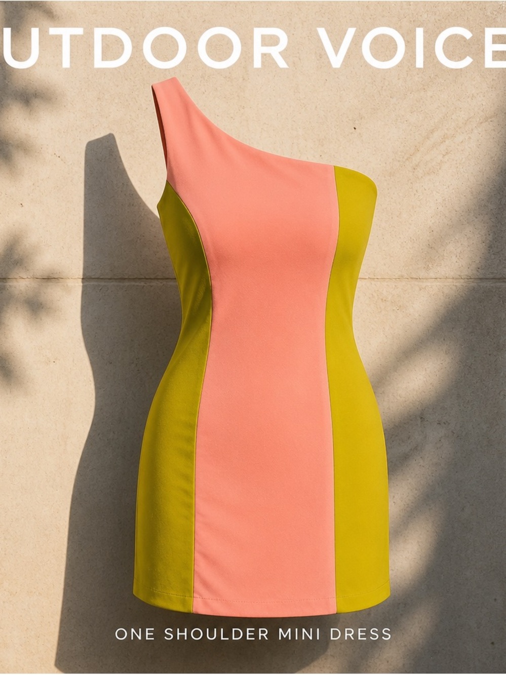 Outdoor Voices Coral and Chartreuse One-Shoulder Mini Dress sz Small